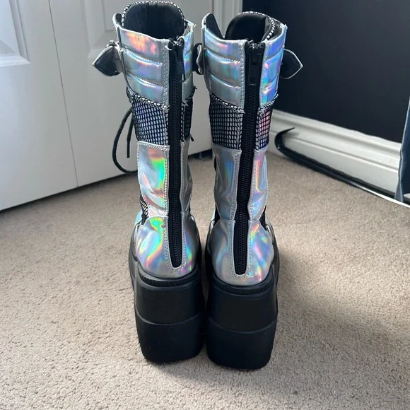 Holographic silver Demonia Shaker 70 size 7 platform boots - Picture 2 of 5